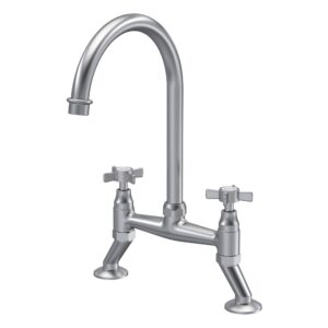 Nuie Traditional Brushed Nickel 2 Hole Bridge Mixer Tap Crosshead Handles