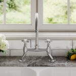 Nuie Traditional Brushed Nickel 2 Hole Bridge Mixer Tap Crosshead Handles