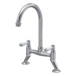 Nuie Traditional Brushed Nickel 2 Hole Bridge Sink Mixer Lever Handles