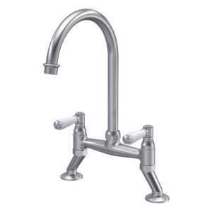 Nuie Traditional Brushed Nickel 2 Hole Bridge Sink Mixer Lever Handles