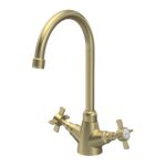 Nuie Traditional Brushed Brass Crosshead Handle Mono Sink Mixer