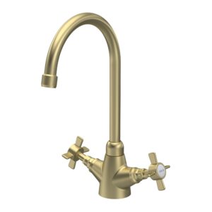 Nuie Traditional Brushed Brass Crosshead Handle Mono Sink Mixer