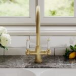 Nuie Traditional Brushed Brass Lever Handle Mono Sink Mixer