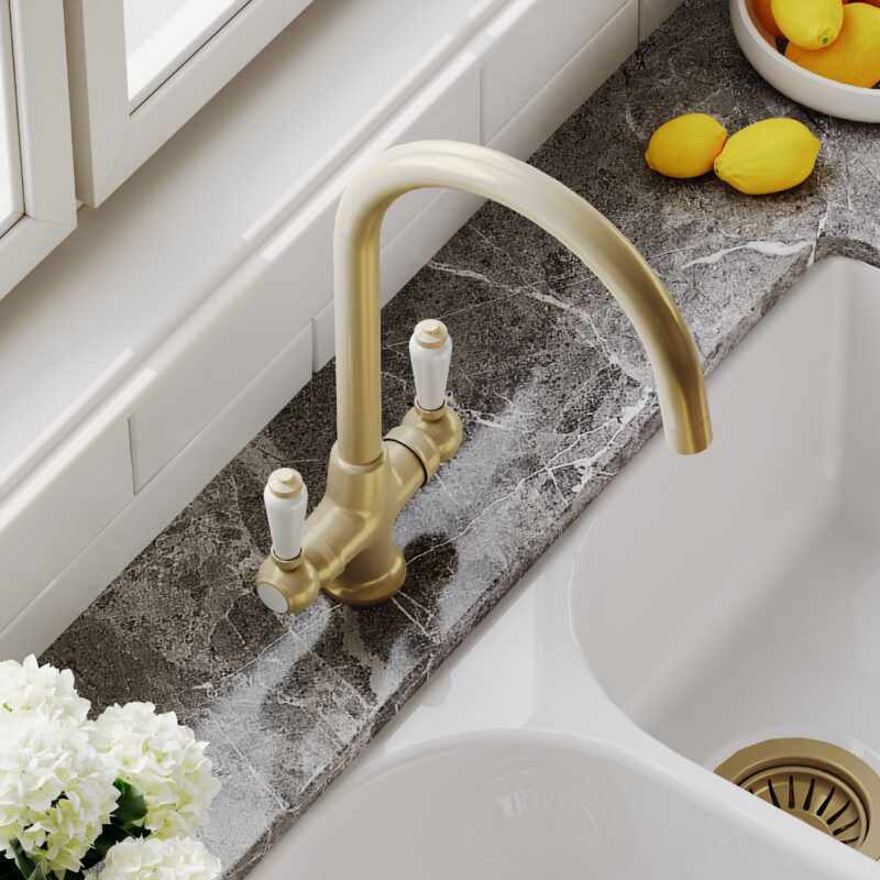 Nuie Traditional Brushed Brass Lever Handle Mono Sink Mixer