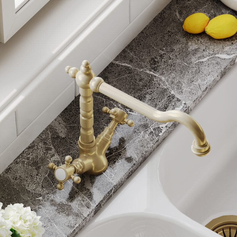 Nuie French Classic Brushed Brass Mono Sink Mixer
