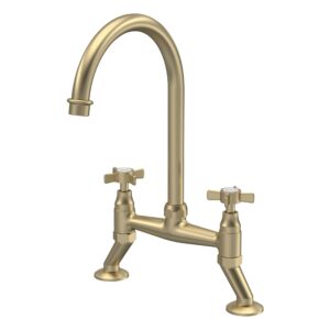 Nuie Traditional Brushed Brass 2 Hole Bridge Sink Mixer Crosshead Handles