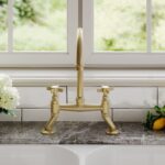 Nuie Traditional Brushed Brass 2 Hole Bridge Sink Mixer Crosshead Handles