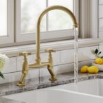 Nuie Traditional Brushed Brass 2 Hole Bridge Sink Mixer Crosshead Handles
