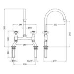 Nuie Traditional Brushed Brass 2 Hole Bridge Sink Mixer Crosshead Handles