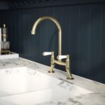 Nuie Traditional Brushed Brass 2 Hole Bridge Mixer Tap Lever Handles