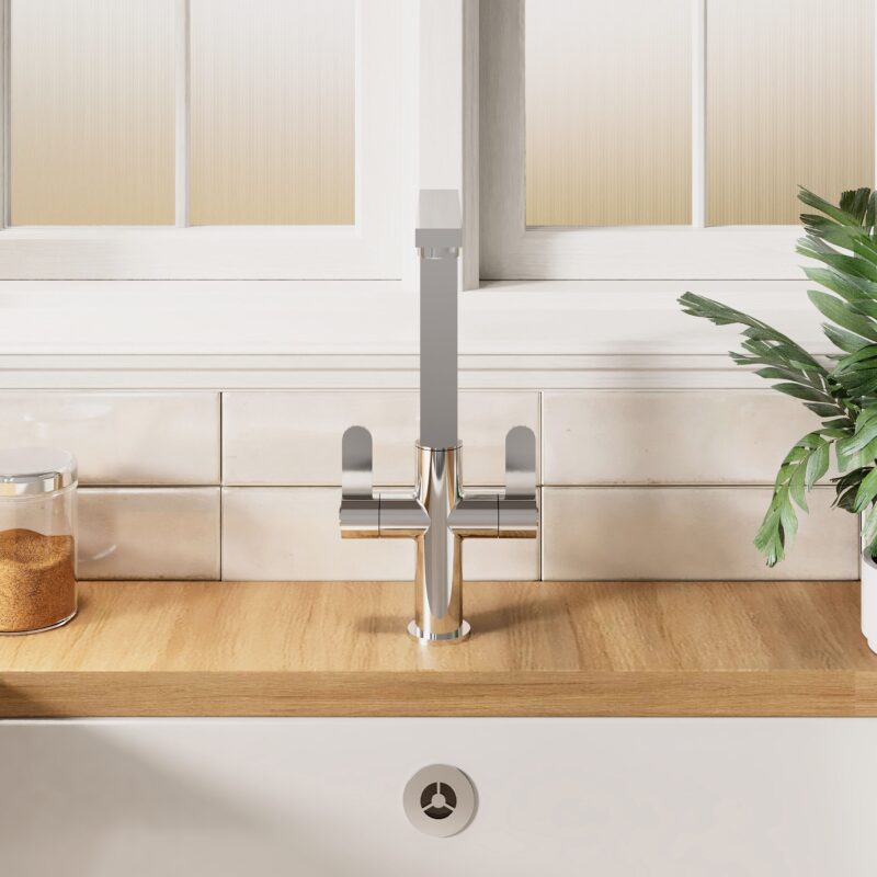 Nuie Churni Chrome Twin Lever Mono Sink Mixer