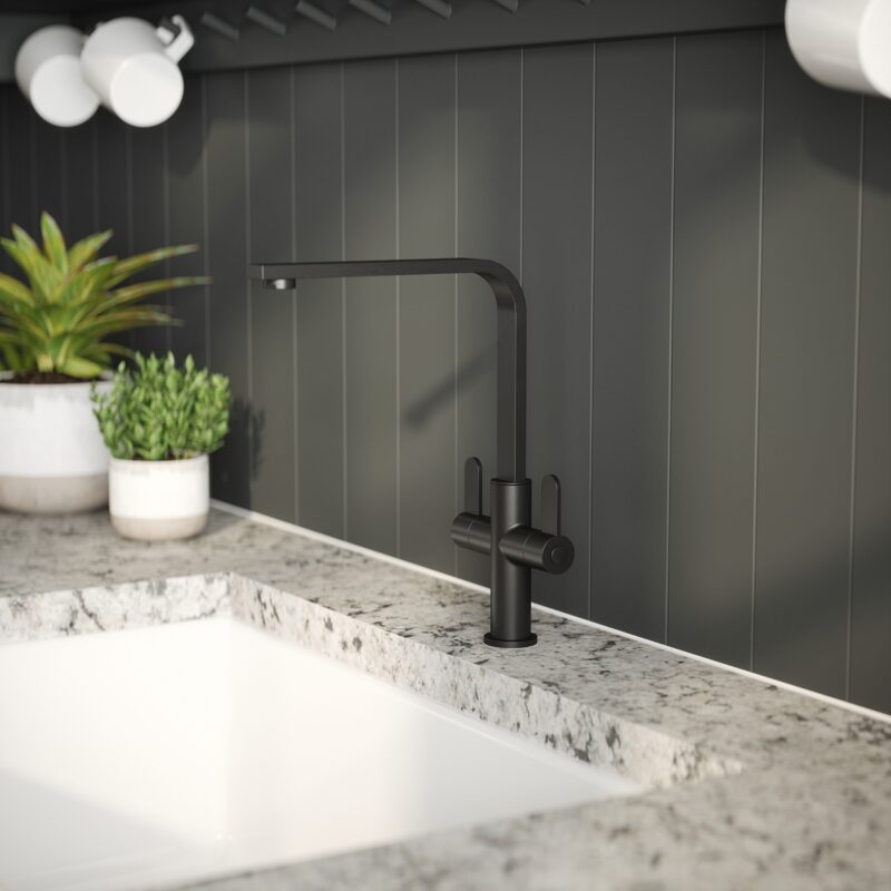 Nuie Churni Matt Black Twin Lever Mono Sink Mixer