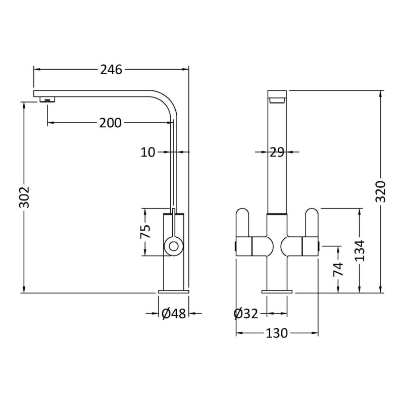 Nuie Churni Matt Black Twin Lever Mono Sink Mixer