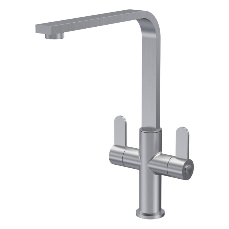 Nuie Churni Brushed Nickel Twin Lever Mono Sink Mixer