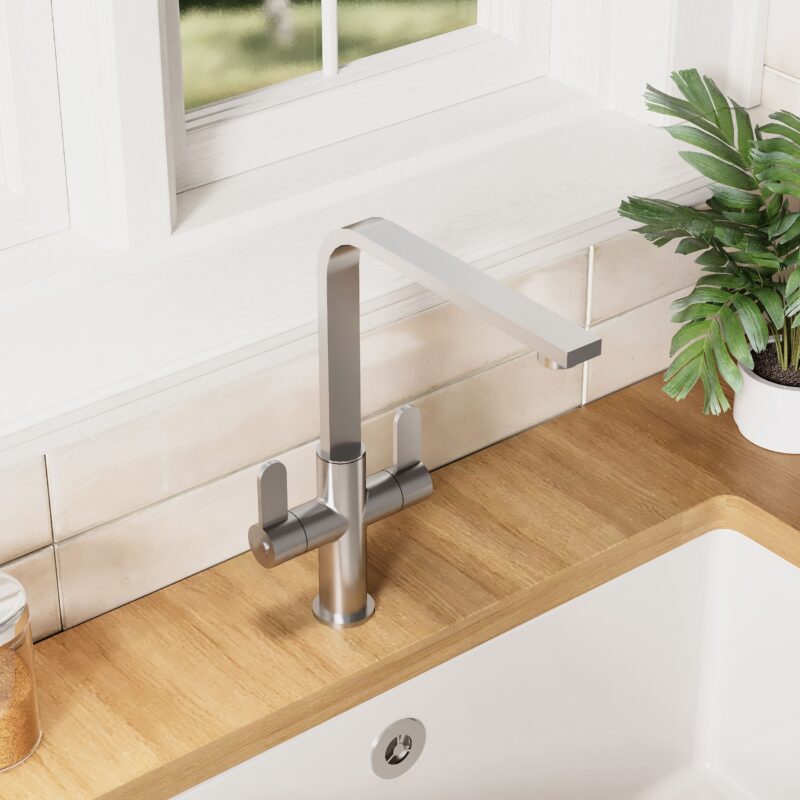 Nuie Churni Brushed Nickel Twin Lever Mono Sink Mixer