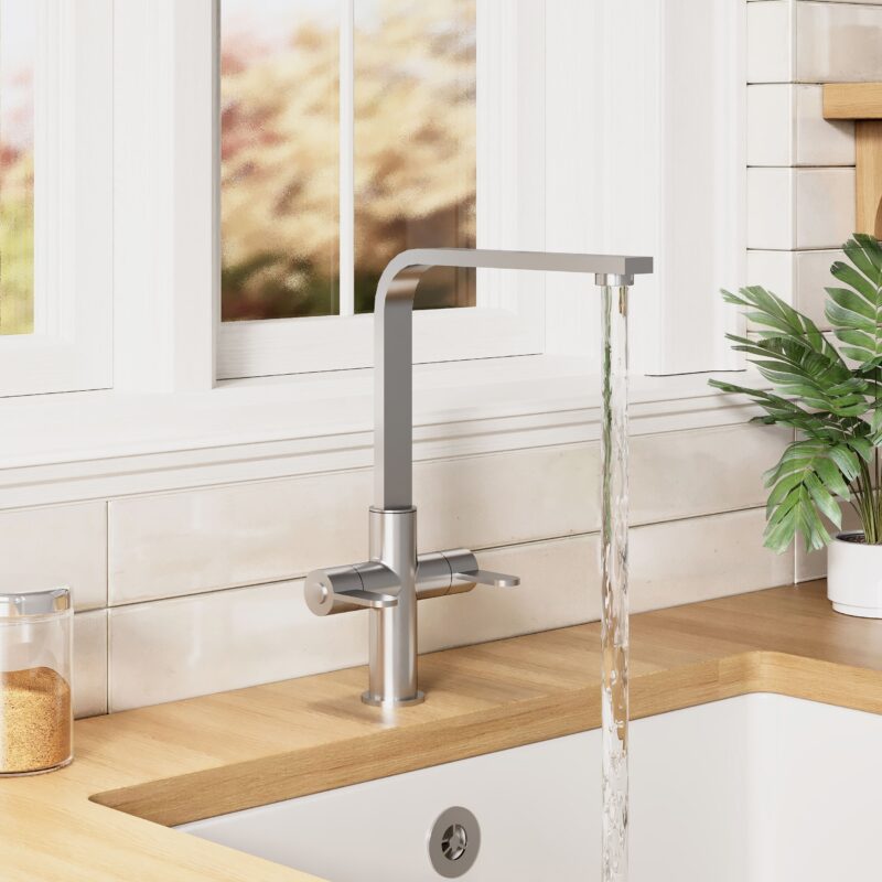 Nuie Churni Brushed Nickel Twin Lever Mono Sink Mixer