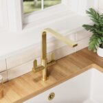 Nuie Churni Brushed Brass Twin Lever Mono Sink Mixer