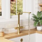 Nuie Churni Brushed Brass Twin Lever Mono Sink Mixer