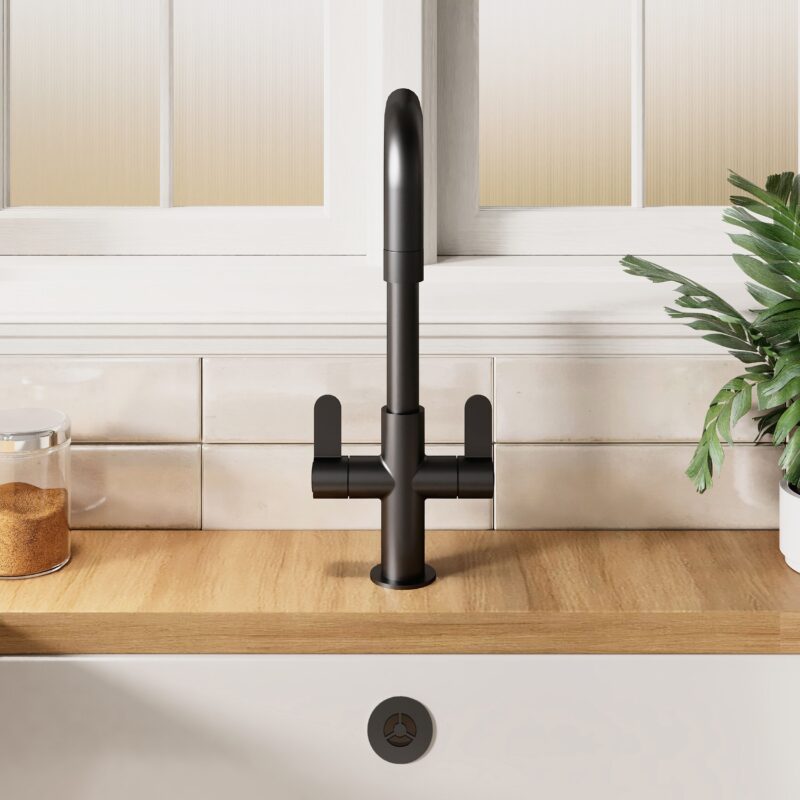 Nuie Lachen Matt Black Round Mono Sink Mixer