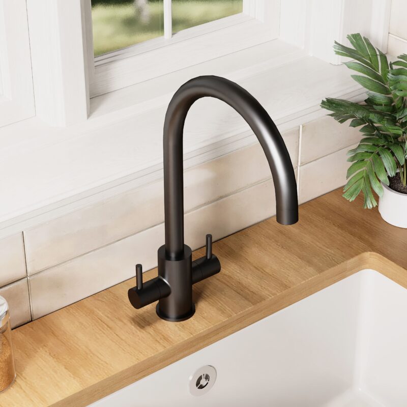 Nuie Lachen Matt Black Round Mono Sink Mixer