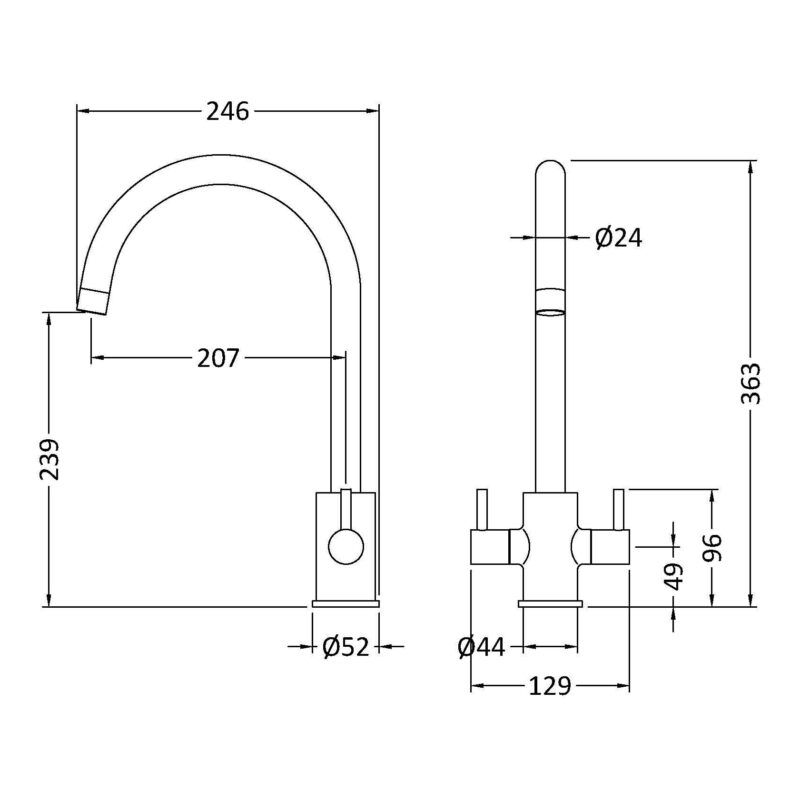 Nuie Lachen Matt Black Round Mono Sink Mixer