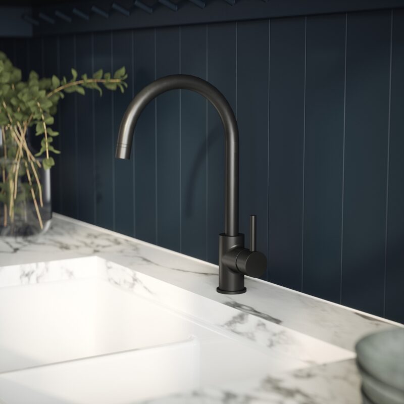 Nuie Lachen Matt Black Single Lever Kitchen Mono Sink Mixer