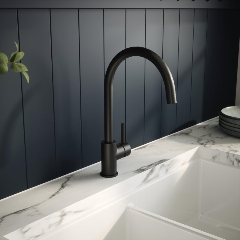 Nuie Lachen Matt Black Single Lever Kitchen Mono Sink Mixer