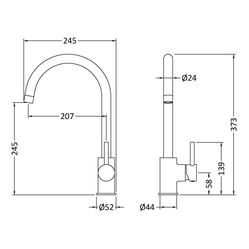 Nuie Lachen Matt Black Single Lever Kitchen Mono Sink Mixer