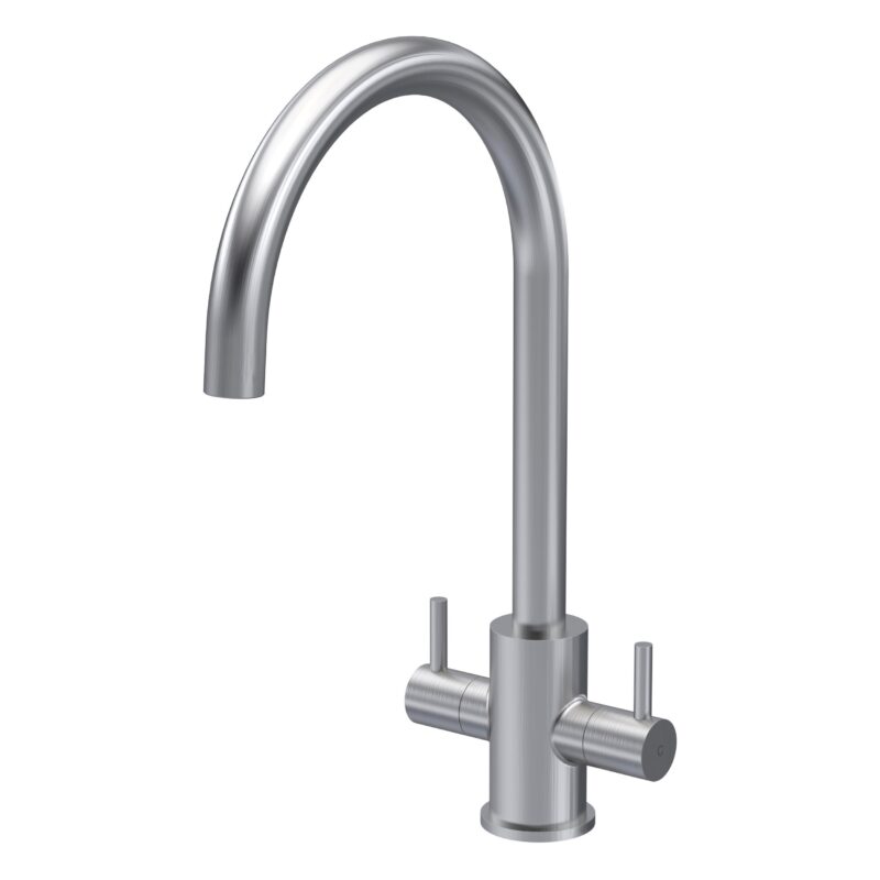 Nuie Lachen Brushed Nickel Twin Lever Mono Kitchen Sink Mixer
