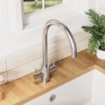 Nuie Lachen Brushed Nickel Twin Lever Mono Kitchen Sink Mixer