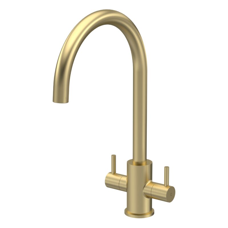 Nuie Lachen Brushed Brass Twin Lever Mono Kitchen Sink Mixer Nuie Lachen Brushed Brass Twin Lever Mono Kitchen Sink Mixer