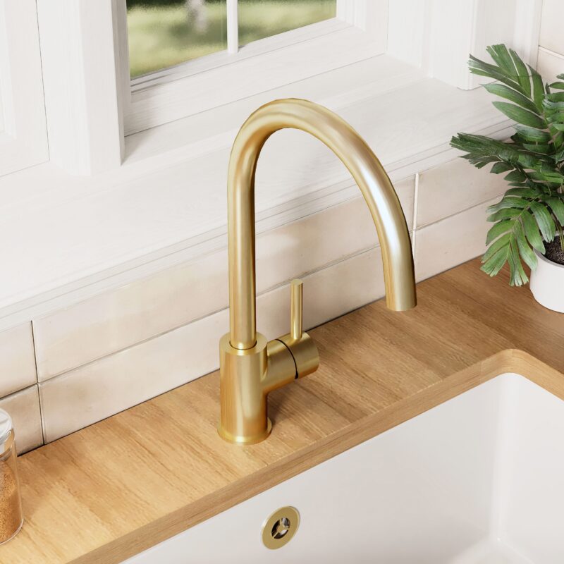 Nuie Lachen Brushed Brass Single Lever Mono Kitchen Sink Mixer