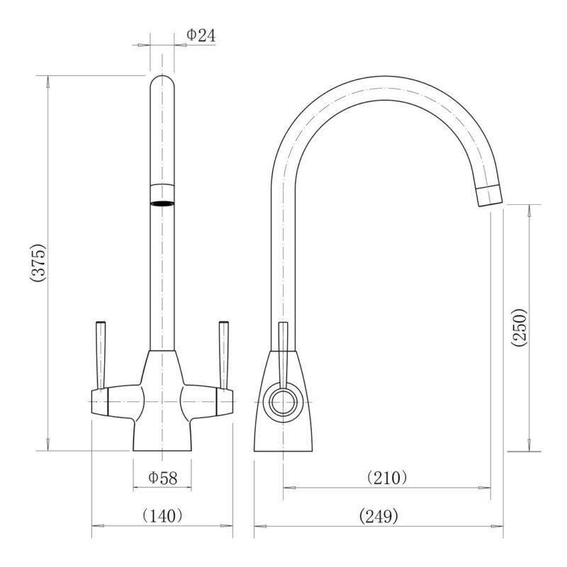 Nuie Nila Chrome Two Handle Kitchen Mixer Tap