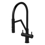 Nuie Ravi Matt Black Twin Lever Round Mono Sink Mixer Tap & Rinser