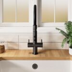 Nuie Ravi Matt Black Twin Lever Round Mono Sink Mixer Tap & Rinser
