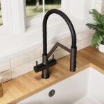 Nuie Ravi Matt Black Twin Lever Round Mono Sink Mixer Tap & Rinser