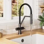 Nuie Ravi Matt Black Twin Lever Round Mono Sink Mixer Tap & Rinser