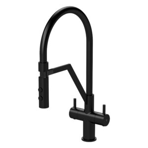 Nuie Ravi Twin Lever Mono Sink Mixer Tap & Magnetic Rinser Black