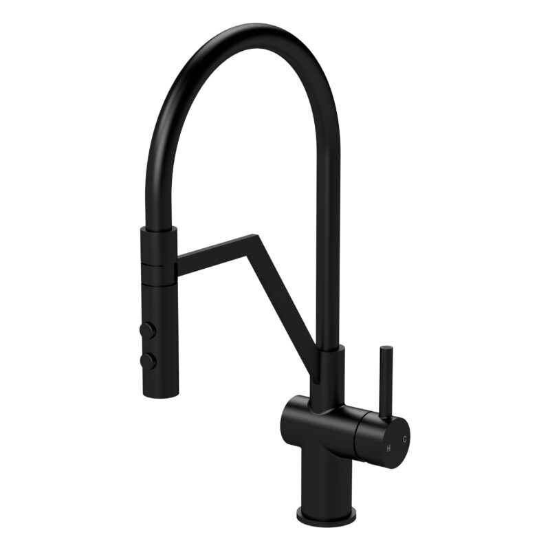 Nuie Ravi Matt Black Single Lever Round Mono Sink Mixer Tap & Rinser Nuie Ravi Matt Black Single Lever Round Mono Sink Mixer Tap & Rinser