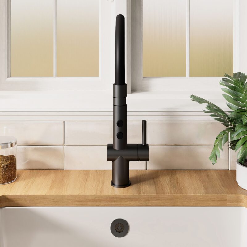 Nuie Ravi Matt Black Single Lever Round Mono Sink Mixer Tap & Rinser