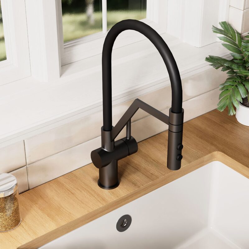 Nuie Ravi Matt Black Single Lever Round Mono Sink Mixer Tap & Rinser
