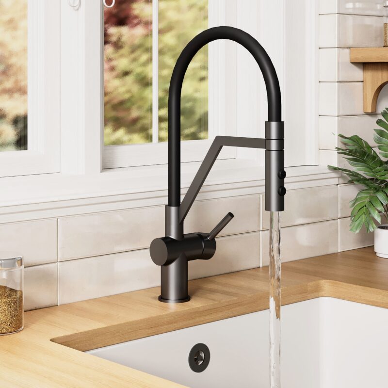 Nuie Ravi Matt Black Single Lever Round Mono Sink Mixer Tap & Rinser