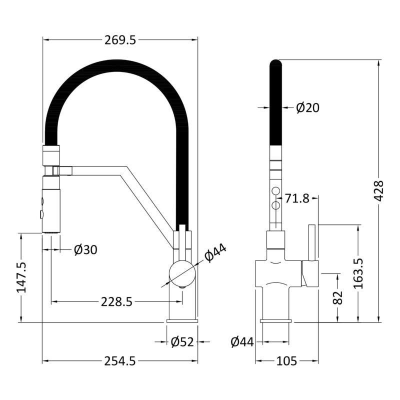 Nuie Ravi Single Lever Mono Sink Mixer Tap & Magnetic Rinser Black