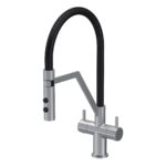 Nuie Ravi Brushed Nickel Twin Lever Round Mono Sink Mixer Tap & Rinser