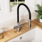 Nuie Ravi Brushed Nickel Twin Lever Round Mono Sink Mixer Tap & Rinser