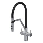 Nuie Ravi Twin Lever Mono Sink Mixer Tap & Magnetic Rinser Brushed Nickel