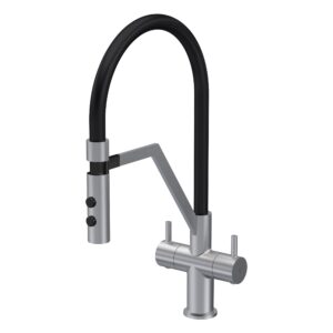 Nuie Ravi Twin Lever Mono Sink Mixer Tap & Magnetic Rinser Brushed Nickel