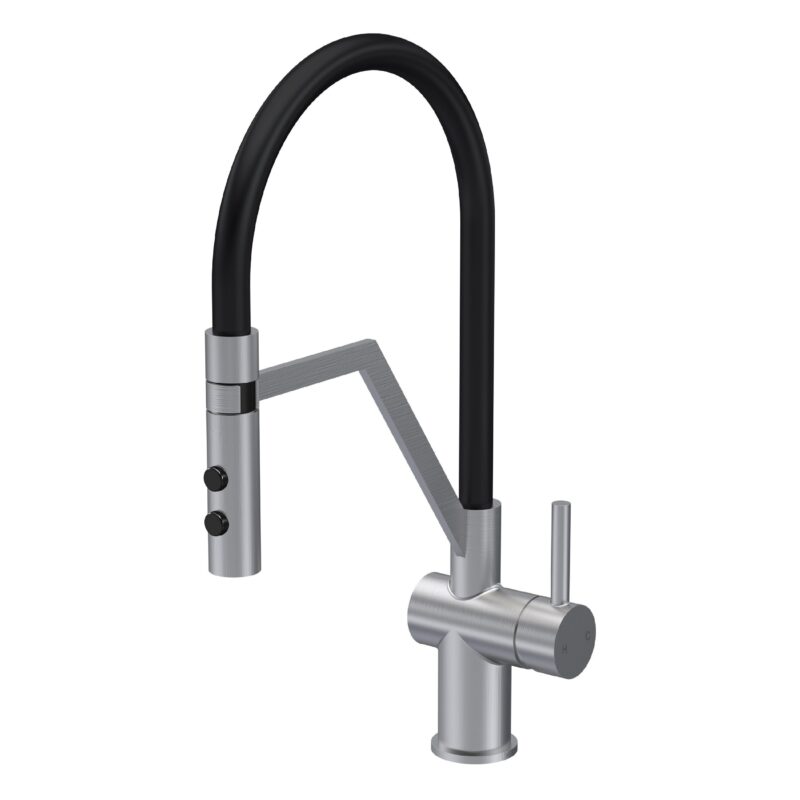 Nuie Ravi Brushed Nickel Single Lever Round Mono Sink Mixer Tap & Rinser Nuie Ravi Brushed Nickel Single Lever Round Mono Sink Mixer Tap & Rinser