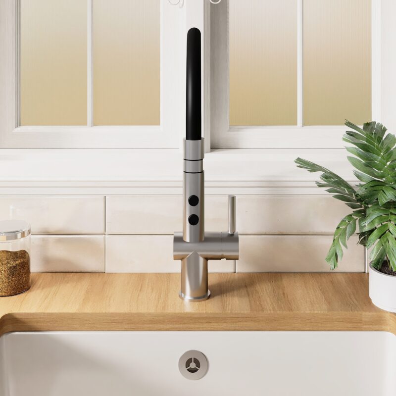 Nuie Ravi Brushed Nickel Single Lever Round Mono Sink Mixer Tap & Rinser
