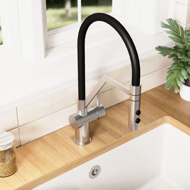 Nuie Ravi Brushed Nickel Single Lever Round Mono Sink Mixer Tap & Rinser